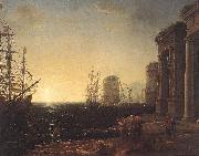 Claude Lorrain Harbour Scene at Sunset fg Spain oil painting reproduction
